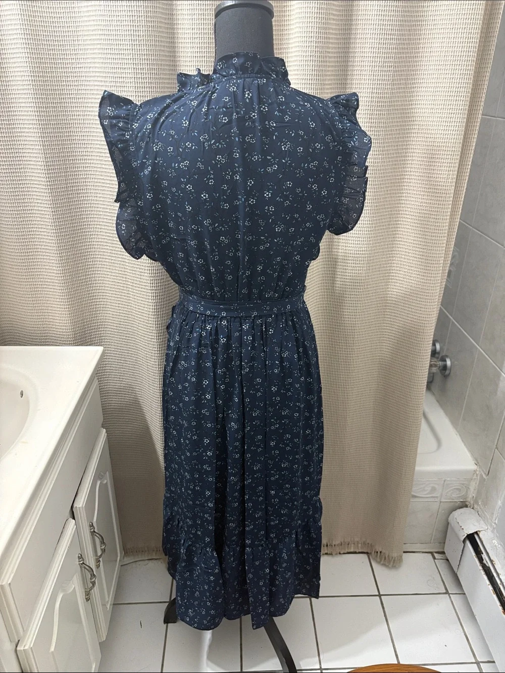 kate spade Navy Blue Floral Maxi Dress with Ruffle Details